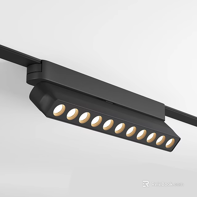 Modern Black Track Mounted Downlights And Spotlights With Multiple LED Bulbs For Home Lighting 3d model 