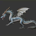 Blue Horned Winged Fantasy Dragon Game and Movie Character with 3D Rendered Claws and Tongue