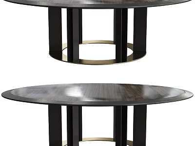 Modern Round Dining Table With Dark Sleek Surface Black Legs And Gold Accents 3d model