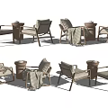 Casual Sofa Set With Wooden Frame Armchairs Side Tables And Cozy Blankets
