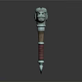 Decorative Fantasy Weapon With Ram Head Design And Wooden Handle Red Straps