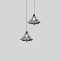 Modern Triangular Pendant Lights with White Shade and Black Frame Hanging 3d model