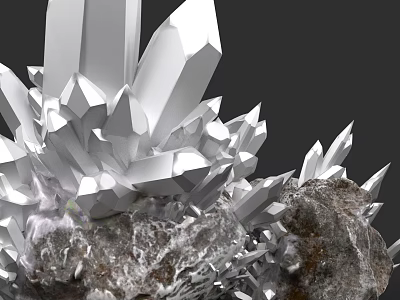 Geometric Crystal Sculpture Carving With Sharp Edges And Metallic Silver Rock Base 3d model