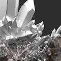 Geometric Crystal Sculpture Carving With Sharp Edges And Metallic Silver Rock Base
