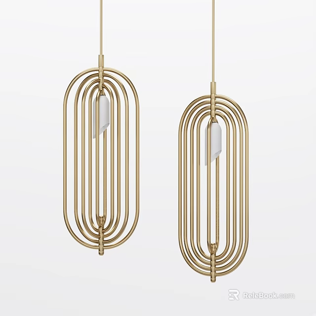 Sleek Modern Gold Geometric Pendant Lights With Oval Frame And White Inner Shade 3d model 