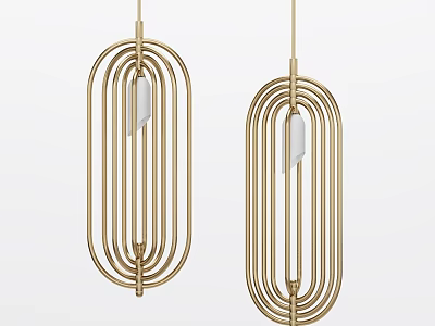 Sleek Modern Gold Geometric Pendant Lights With Oval Frame And White Inner Shade 3d model