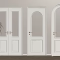 White Interior Double Doors With Glass Panels And Minimalist Potted Plant