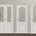 French cream double door single door bedroom door glass double door 3d model