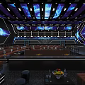 Luxurious Bar Interior With Blue Lighting Geometric Pattern Ceiling And Sofa Seating 3d model