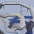 Intricate Modern Staircase Design With Multiple Platforms And Connected Walkways 3d model