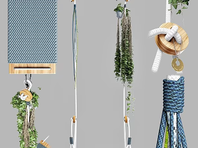 Unique Hanging Garden Decor With Braided Rope Wooden Accents And Green Plants 3d model