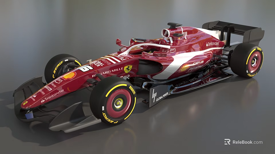 Red Ferrari Formula 1 Car With Racing Design And Sponsor Logos 3d model 