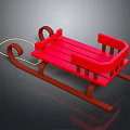 Red Wooden Sled Design With Curved Handles And Rope Attachment