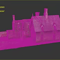 Cartoon Scene Of Old House Model With Green Roof Chimneys Broken Walls And Muddy Ground