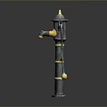 Classical Black And Yellow Fire Hydrant With Decorative Top And Ornamental Base