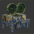 Camouflage Painted Wheeled Military Vehicle With Large Dual Radar Antennas And Support Legs