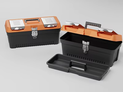 Orange and Black Toolbox with Compartment Trays for Storing Hardware Tools 3d model