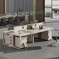 Modern Office Desk With Wooden Top Black Chair Laptop Potted Plant And Storage