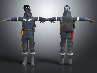 Tactical Uniform Coat With White Stripes Backpack Functional Boots And Gear Design 3d model