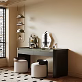 Elegant Modern Dressing Table With Mirror Stools And Cosmetic Storage Shelves 3d model