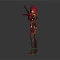 Red Haired Female Character Posing With Two Guns In Mechanical Sci Fi Outfit