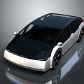 Modern Concept Car with Streamlined Body Black Roof White Exterior Large Windows Black Alloy Wheels