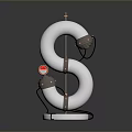 Modern Silver S Shaped Metal Decorative Lamp With White Base And Red Light