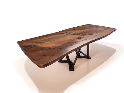 Rustic Wooden Coffee Table With Natural Surface And Industrial Metal Legs Design 3d model