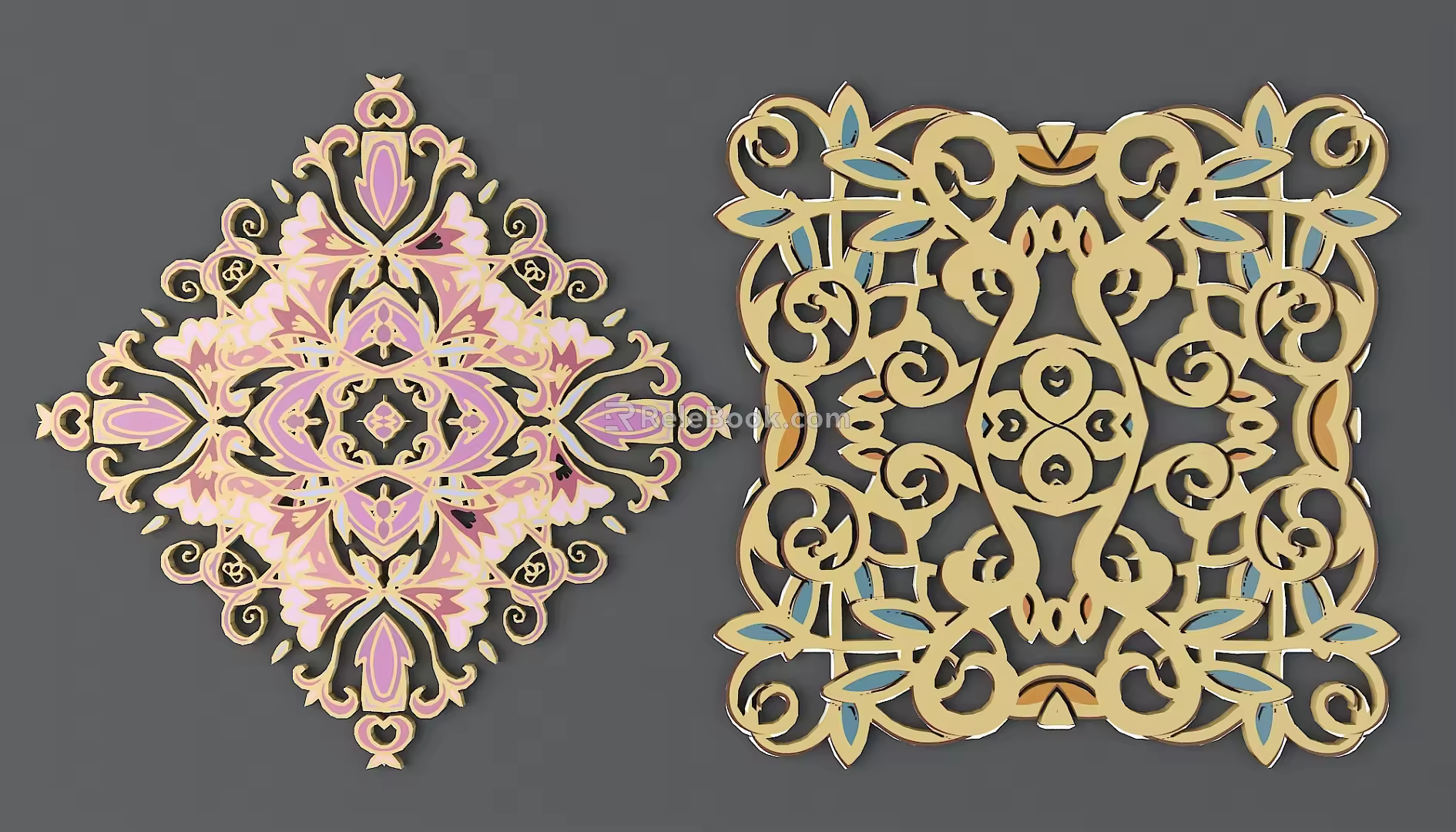 Chinese Color Ethnic Carving Traditional Pattern Algae Well Carved Pattern Carved Pattern Ethnic Pattern 3d model