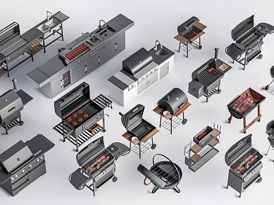 Outdoor Public Facilities Featuring Various Barbecue Grills And Different Cooking Equipment 3d model