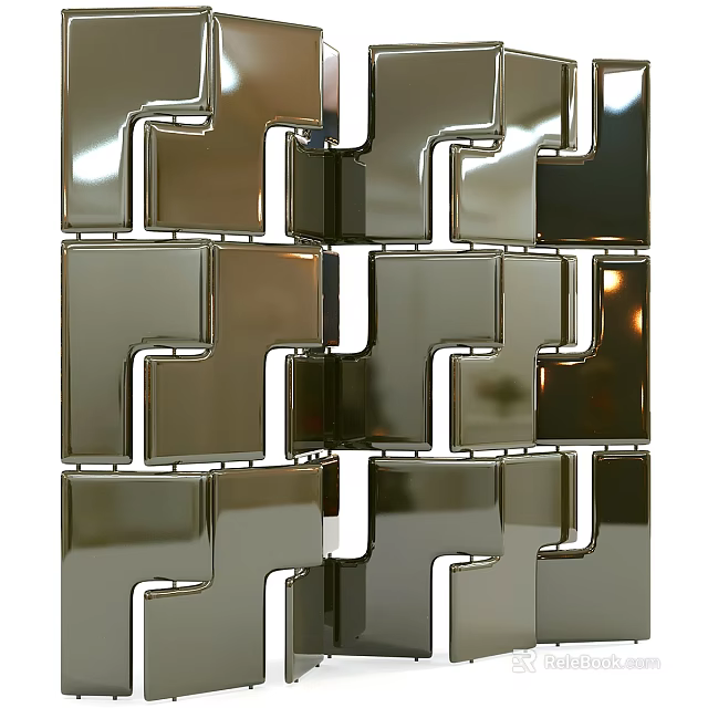 Elegant Modern Room Divider With Mirrored Metal And Geometric Interlocking Panels 3d model 