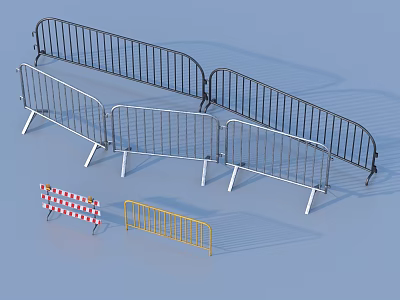 Metal Safety Barriers In Different Colors Including Red White Striped Yellow And Black 3d model