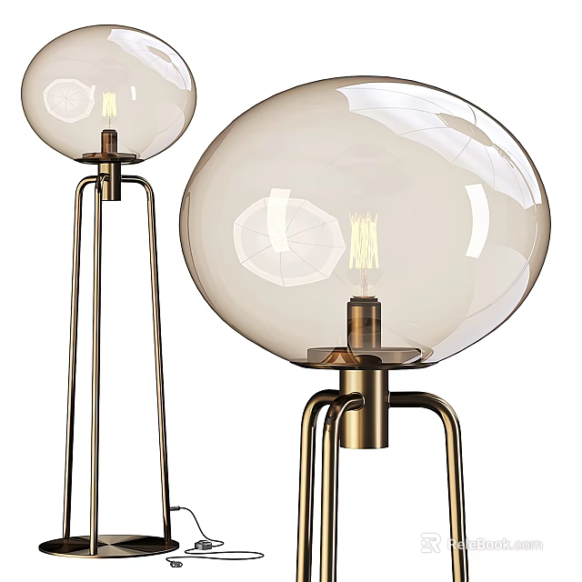 Modern Transparent Spherical Floor Lamp With Metal Stand For Living Room Decor 3d model 