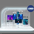 Modern Digital Display Stand With Neon Lighting And Multiple Screens For Logo Showcase