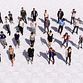 Diverse Crowd of People Standing and Walking on Open White Surface