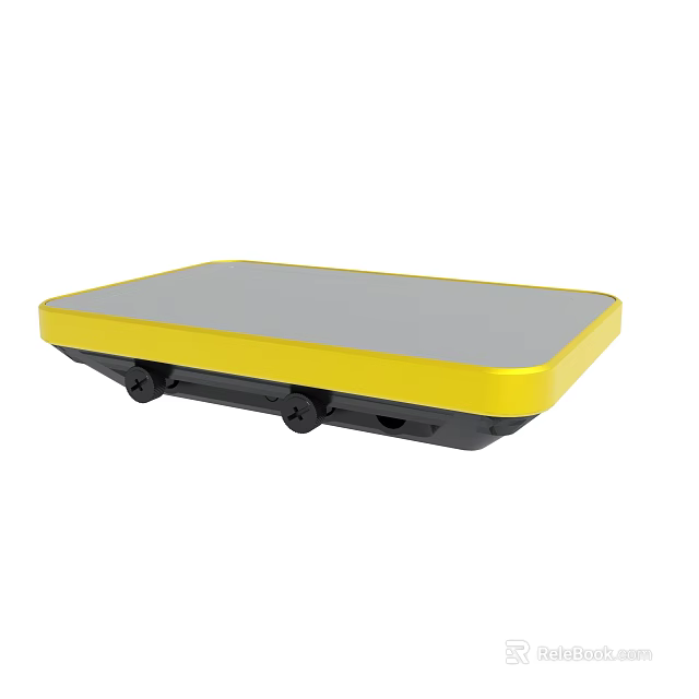 Yellow Mobile Platform Cart With Gray Top And Black Wheels 3d model 