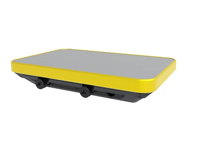 Yellow Mobile Platform Cart With Gray Top And Black Wheels 3d model