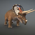 Realistic 3D Triceratops Dinosaur Model with Colorful Frill Brown Scaly Body and Long Horns