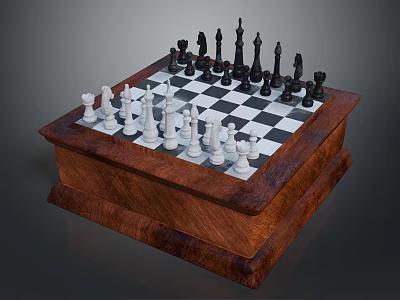 Wooden Chess Set With Black And White Pieces On Checkerboard 3d model