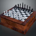 Wooden Chess Set With Black And White Pieces On Checkerboard