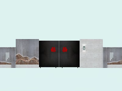 Modern Building Exterior Wall With Concrete Texture Black Door And Wall Light 3d model