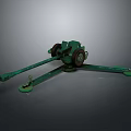 Green Vintage Artillery Weapon With Wheeled Base And Long Metal Barrel