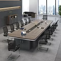 Modern Conference Table With Wooden Top Black Mesh Chairs Office Supplies And Large Windows