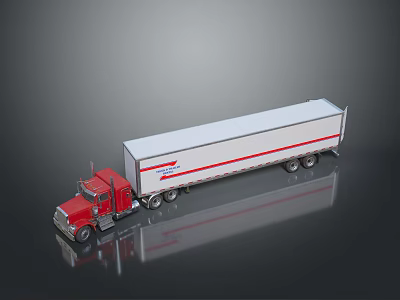 Red Cab Semi Truck With White Trailer And Red Stripe Design 3d model