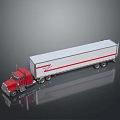 Red Cab Semi Truck With White Trailer And Red Stripe Design