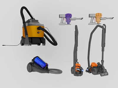 Different Types Of Household Vacuum Cleaners With Various Designs And Accessories 3d model