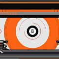 Modern Billiard Room With Orange White Circular Wall 8 Ball Design And Pool Tables