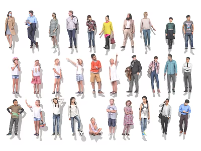 Multiple People In Different Poses And Casual Clothing With Various Ages And Styles 3d model