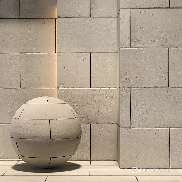 Light Toned Stone Wall With Spherical Sculpture And Lighting 3d model 