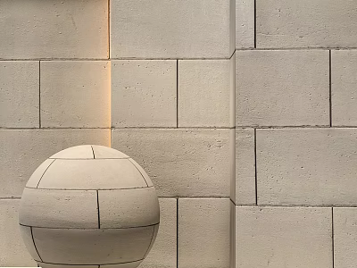 Light Toned Stone Wall With Spherical Sculpture And Lighting 3d model
